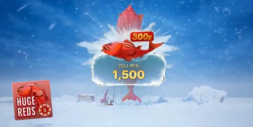 Tour bonus Huge Reds dans Ice Fishing Live avec un gain de poisson au multiplicateur 300x